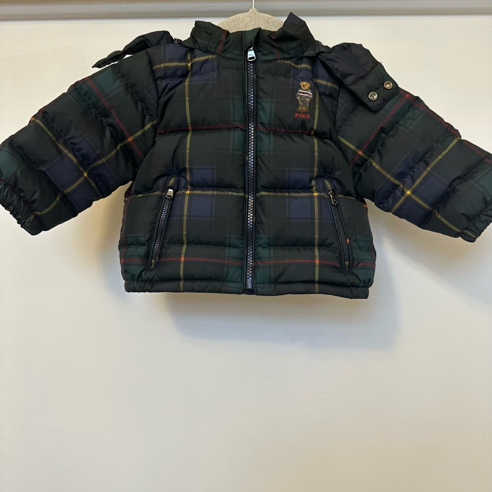 Polo Bear Plaid Down Hooded Jacket